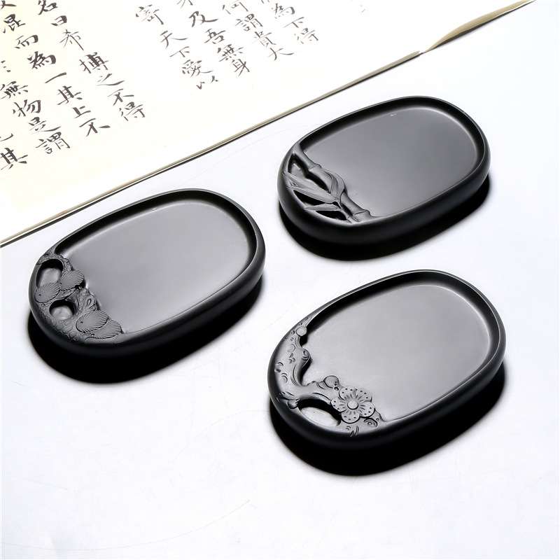 掌中宝天然原石砚台 松竹梅 小楷老坑砚台可以研磨可压纸歙砚文房
