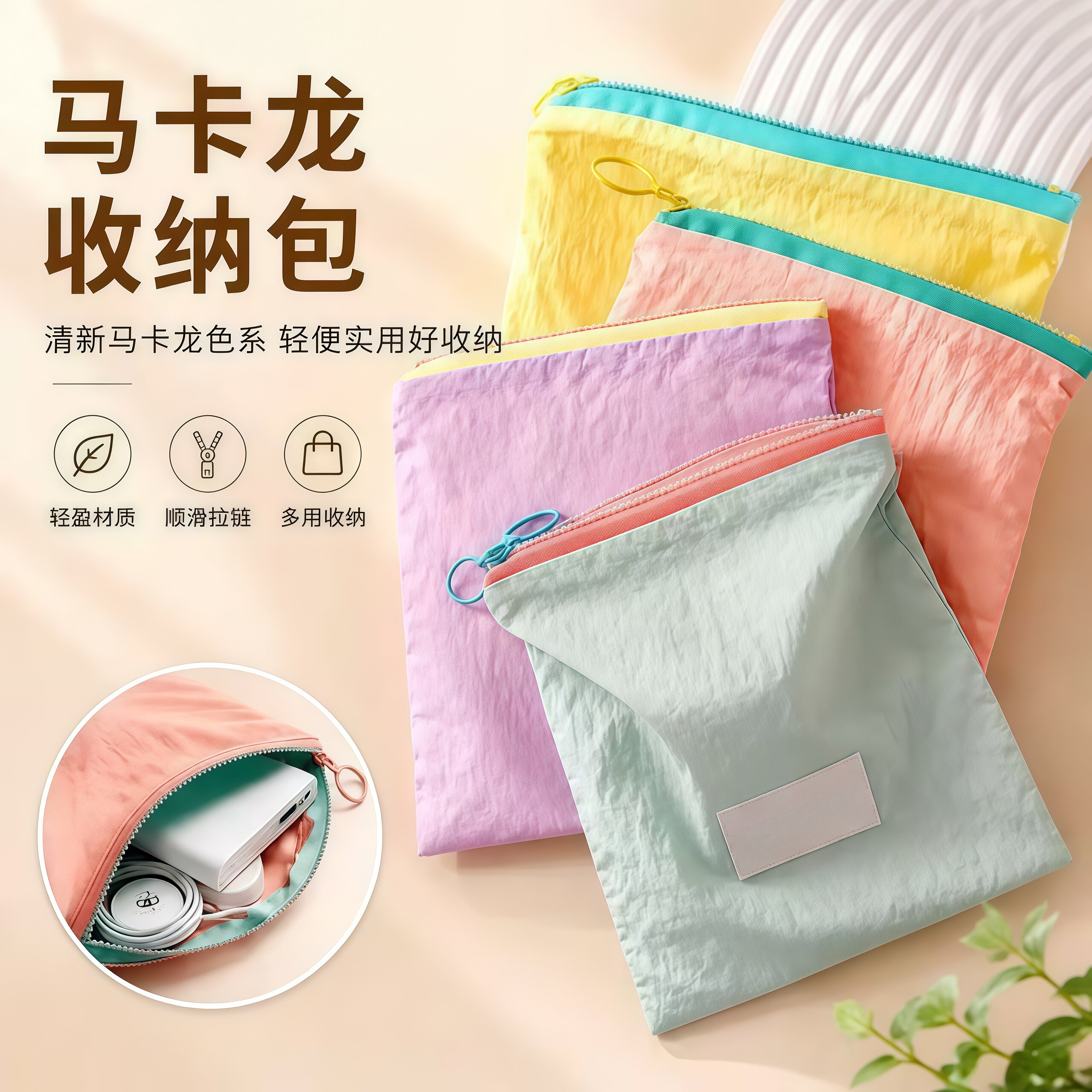 马卡龙撞色多巴胺便携化妆包