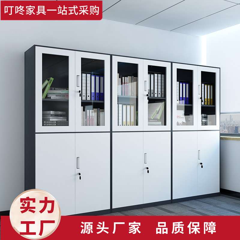 文件柜窄边套色铁皮文件柜拆装玻璃资料档案柜矮柜带锁文件柜
