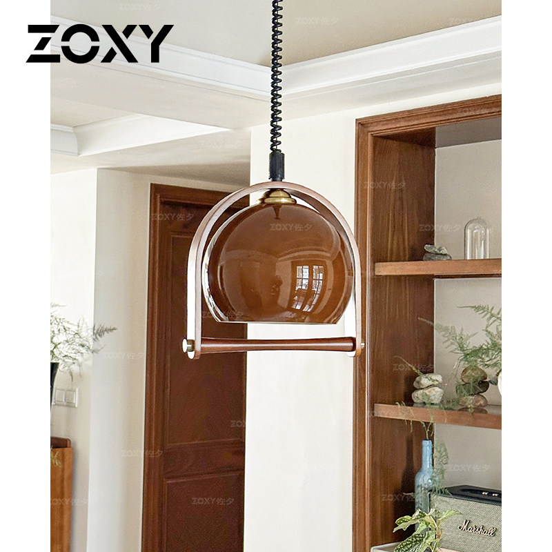 中古玻璃吊灯可伸缩餐厅吧台灯日式实木诧寂风岛台餐桌复古饭厅灯,家装灯饰光源,餐厅吊灯,淘宝优惠券,粉丝福利购,淘宝优惠卷