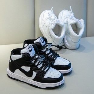 女童板鞋2024新款秋冬季高帮小白鞋儿童J运动鞋加绒男童鞋真皮鞋