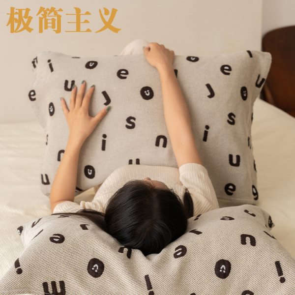 英文小字母枕巾纯棉一对装女全棉纱布家用吸汗单人枕头毛巾