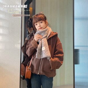 女大童宽袖加绒开衫2023冬装新C款青少年保暖卫衣外套亲子拉链帽