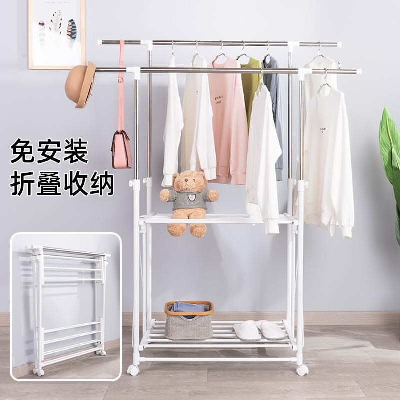 落地晾衣架 折叠免安装阳台晾晒架 伸缩家K用不锈钢 移动晒被 定