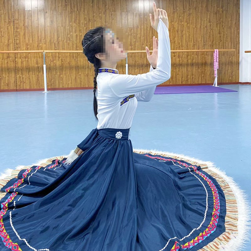 藏族舞蹈演出服装女艺考练习裙z大摆半身长裙子广场舞表演服套装