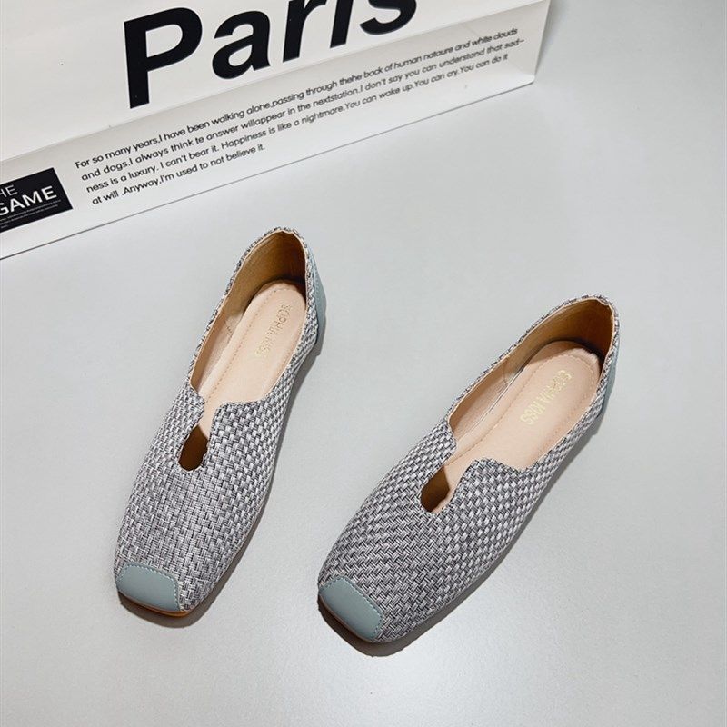 2025新款复古方头浅口单鞋女平底百搭编织软皮豆豆鞋大码女鞋瓢鞋,女鞋,浅口单鞋,淘宝优惠券,粉丝福利购,淘宝优惠卷