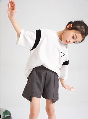 女童夏季短袖套装2025新款大童女装运H动休闲时尚薄款夏装两件套