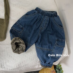 洗水~男童女童牛仔裤秋冬韩版哈伦裤儿童裤子宝宝九分裤加绒加厚