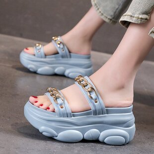 韩版 网红增高厚底拖鞋 新款 外穿2021夏季 仙女风高跟松糕凉拖 女时尚