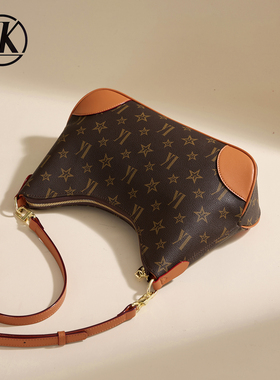 LK轻奢老花女包腋下包2026新款高级感软皮中古包牛角包单肩斜挎包