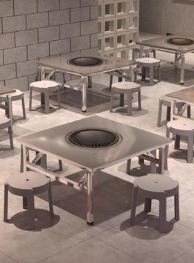 移动桌不锈钢圆桌加厚可折53453叠地摊肉流水方桌烧烤大排挡折席