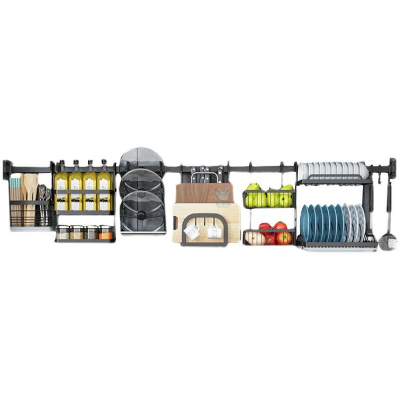 免打孔不锈钢多挂功能厨房窗台AL755731置物架窗壁挂式黑杆色挂钩