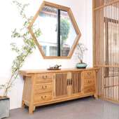 实木中式 榆木玄关台端景台矮柜 家用门口入户玄关柜储物柜新中式