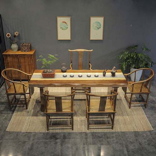 椅新中式实木茶桌组合办公接IEL待然泡茶桌子茶馆不规则自边茶台