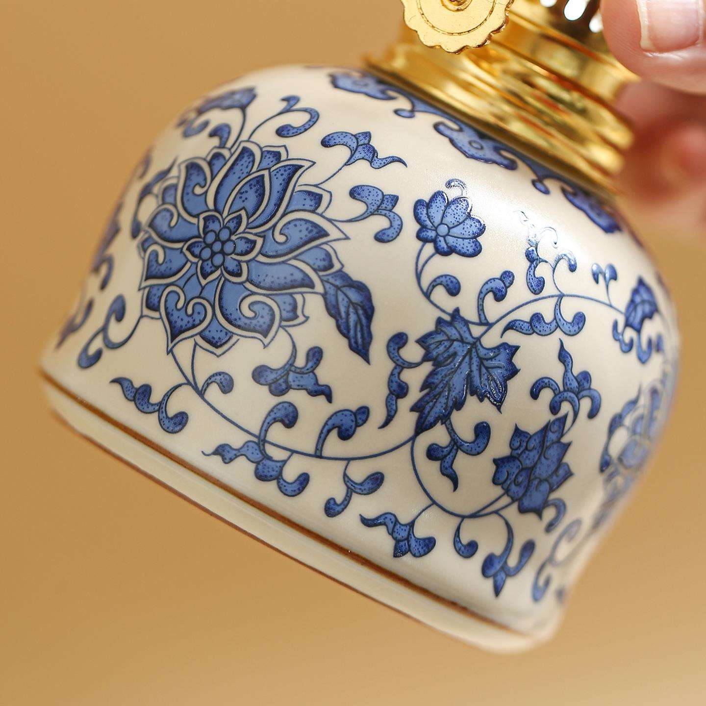 新青花汝窑陶79865798瓷酥油灯卧室小夜灯式摆件佛灯花卉复古煤中