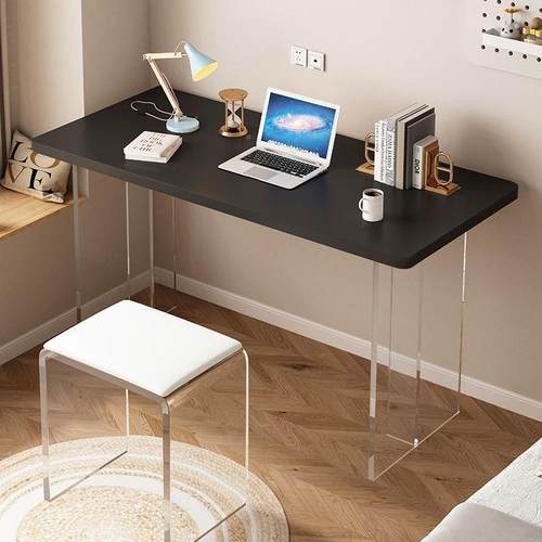 简亚克力明约岩板书桌办公桌子透双长人QEA条靠墙工作台式电脑桌