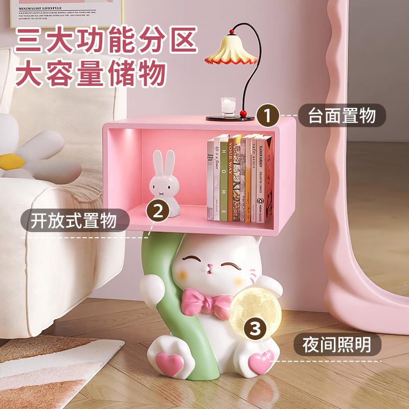 创意奶油风猫咪床头简柜夜灯现约代艺术室儿卧童房可爱床BJ2281边