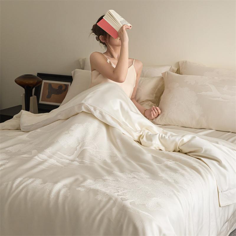 简约小DD-86众奢兰精天床丝四套大提花夏季轻滑爽凉感裸件睡单四
