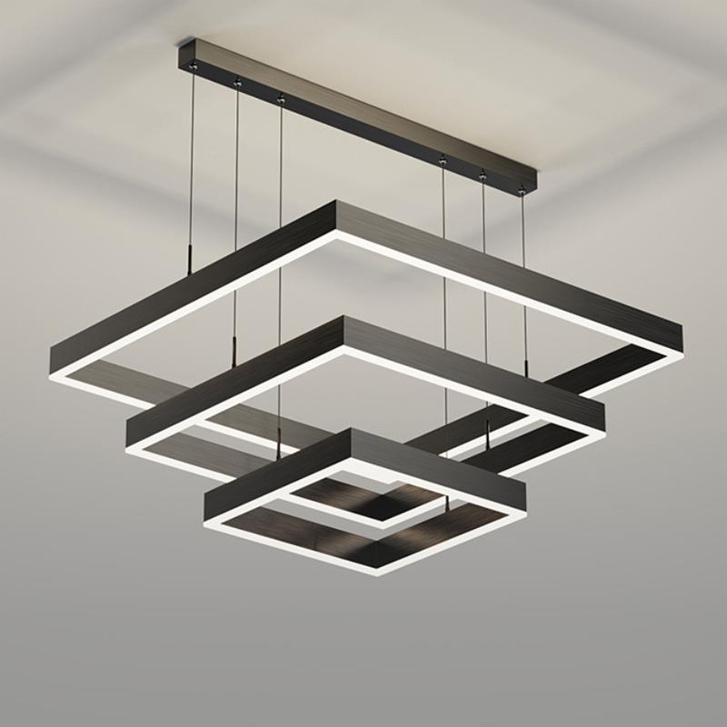 简约现代L006ED低吊灯全克多层铝材亚力圆压圈正方环形客厅大吊屋