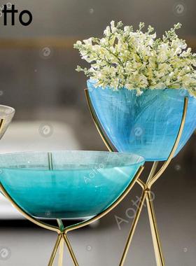 欧式创意工艺玻璃花家居客厅花吧台茶几插玻OBV1116璃品花瓶装饰