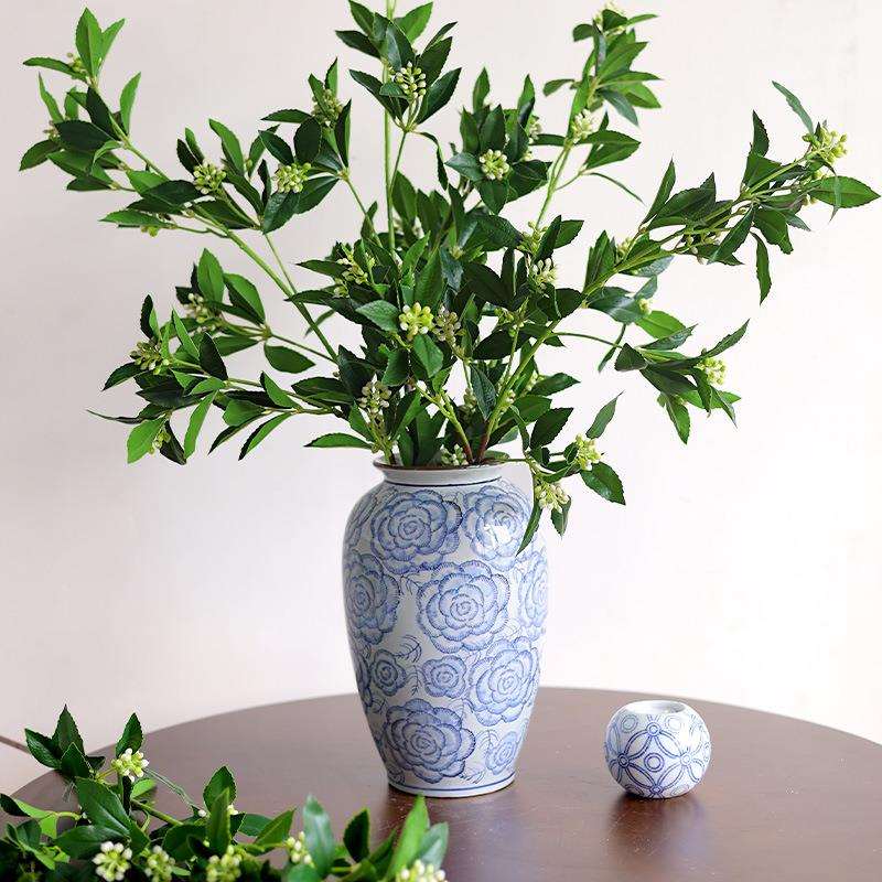 德青花瓷陶瓷花瓶景青花玫瑰新中花式水培插器客厅WKB装饰镇摆件