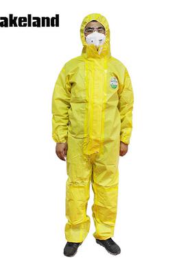 雷克兰凯麦斯1 CT1S428E防化服 黄色 耐酸碱化学品连体带帽防尘服