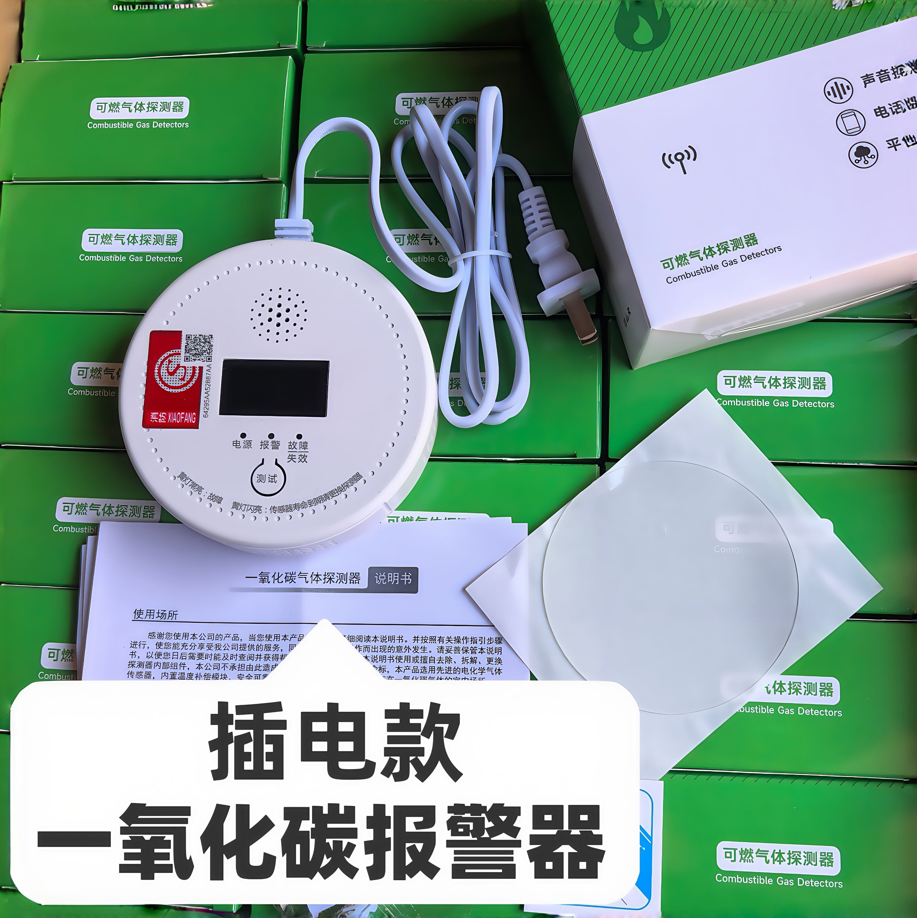 220V交流电供电插电款一氧化碳报警器预防取暖蜂窝煤CO煤烟中毒