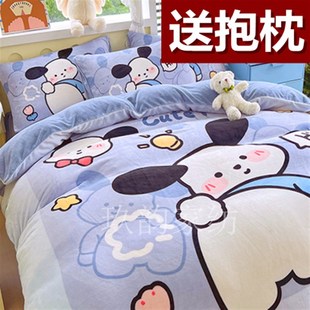 印花牛奶绒单件被套四件套冬季 大版 加厚学生单人R法兰绒卡通三件