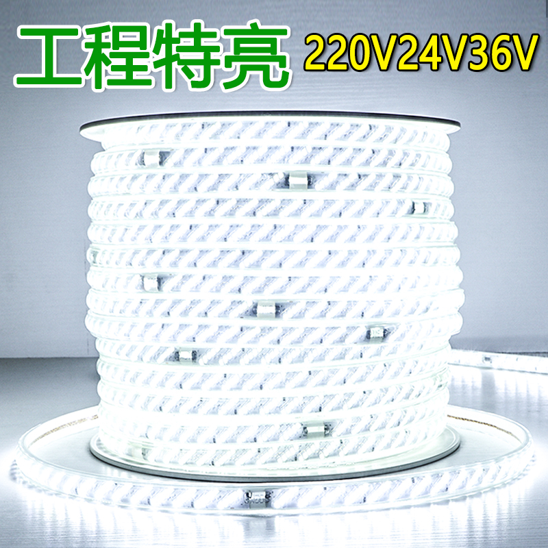 led灯带100米超亮220V工地下室照明隧道矿井养殖场专用长条暖白色
