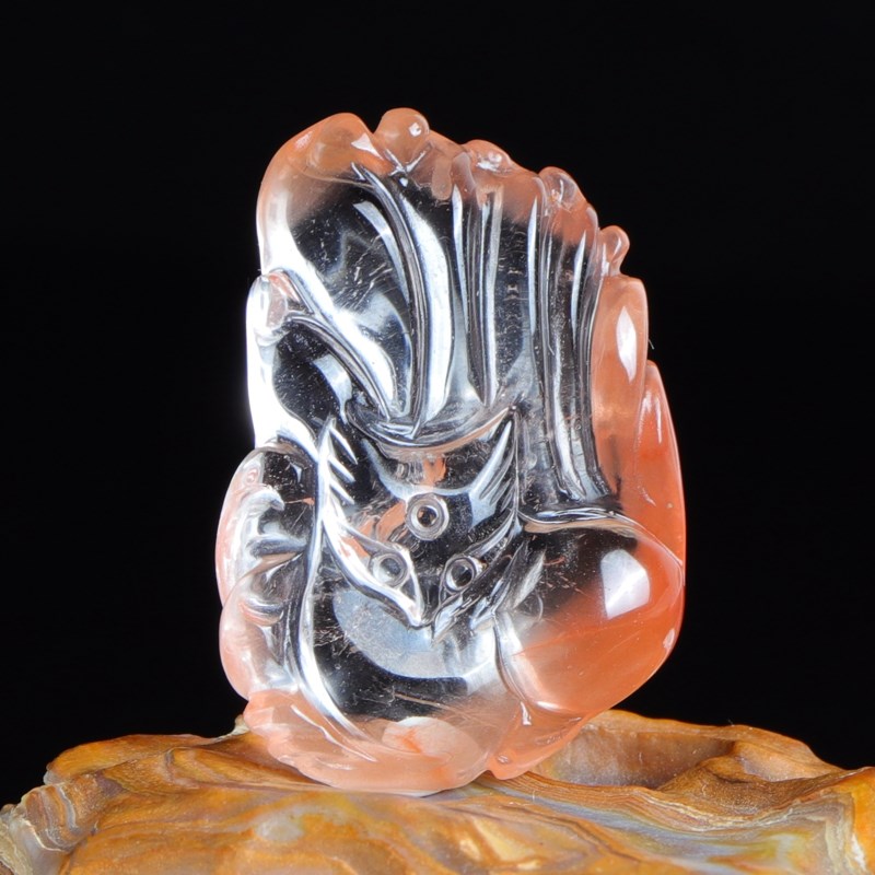 天然红兔毛吊坠红水晶雕刻挂坠女款挂件饰品情人节生日礼物