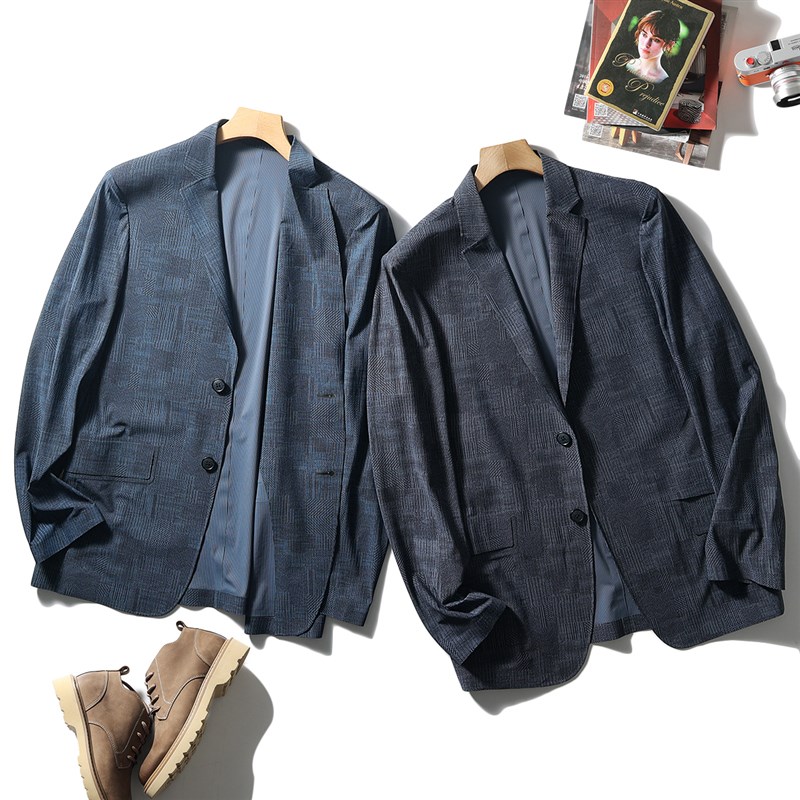 高定系列!凉感面料!无痕压胶商务休闲西服男士夏季薄款西装外套