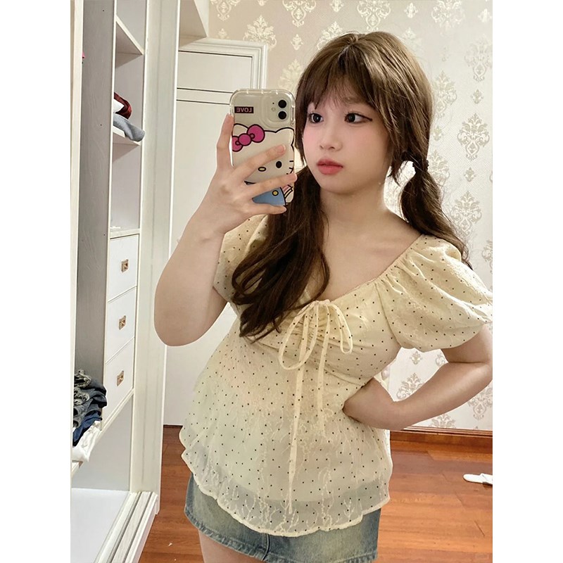 300斤大码微胖mm碎花波点设计B感雪纺短袖衬衣女夏季显瘦女装上衣