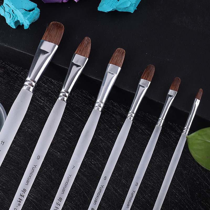 狼毫油画笔 水粉水彩笔6支装透明磨砂水晶杆丙烯笔美术厂家
