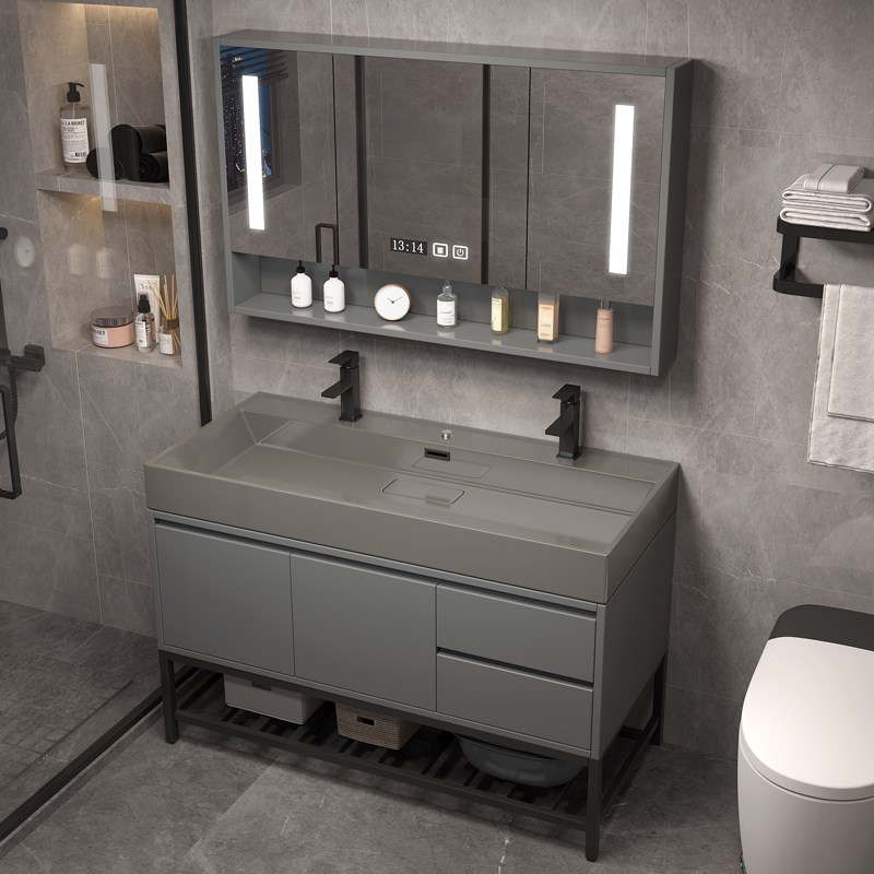 落地浴室柜纳米岩石微晶一体盆双龙头洗手柜组合洗脸卫生间洗漱台