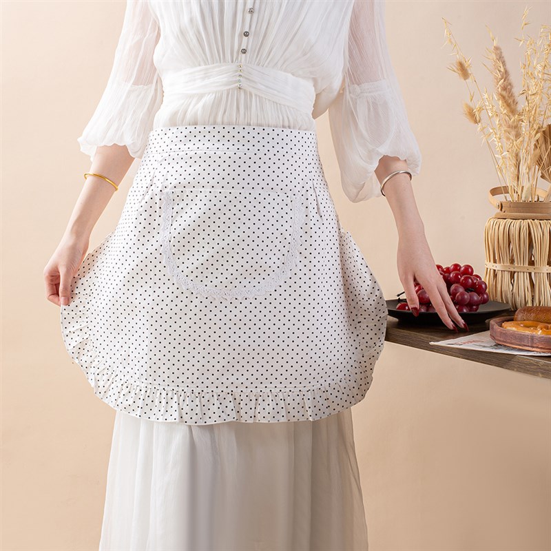 半身围裙短款围腰家用家务厨房防水做饭围L裙女士浅色清新波点时
