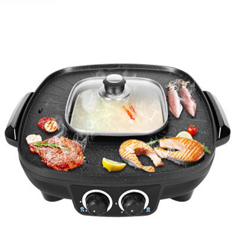工厂直供38公分四方形烤盘火锅涮烤一体锅火烤电热锅烧烤家用外贸