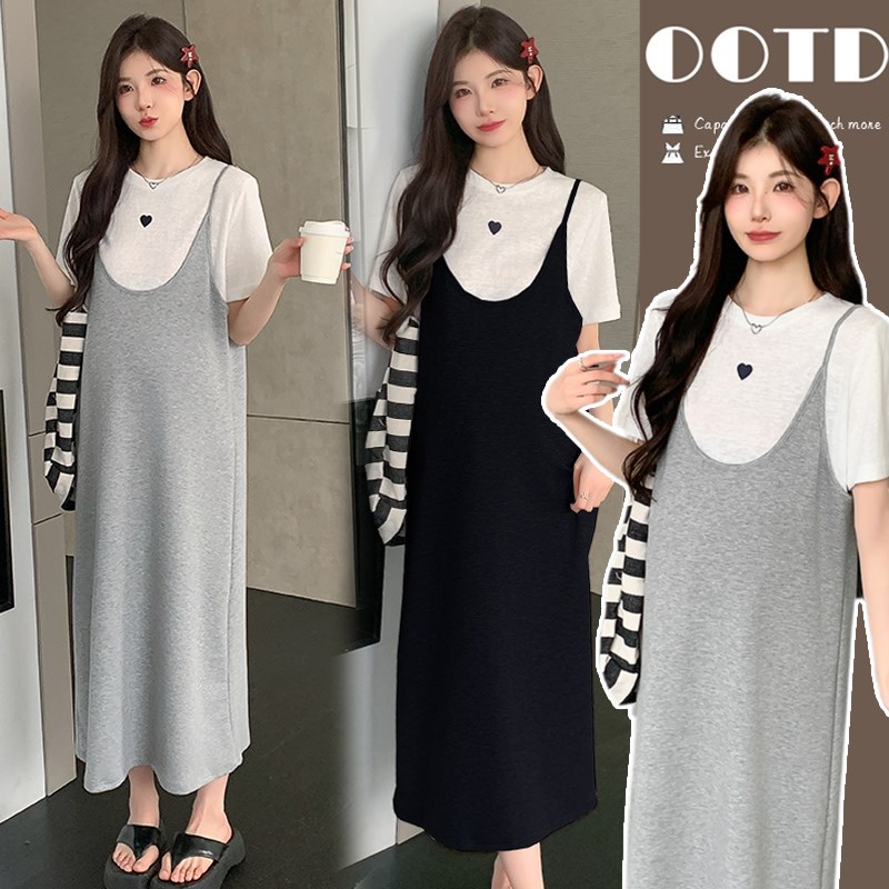 孕妇吊带裙两件套夏季新款孕妇装套装时尚孕期宽松遮肚韩版连衣裙