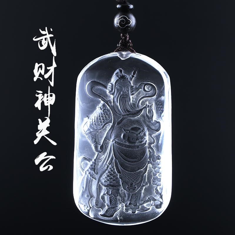 天然白水晶武财神关公吊坠男款关羽挂件女士项链2025年吉祥物饰品