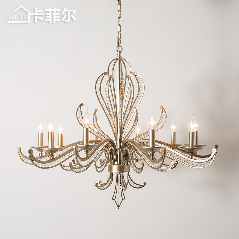美式乡村吊灯客厅灯餐厅创意法式个性灯饰复古银卧室书房水晶灯具