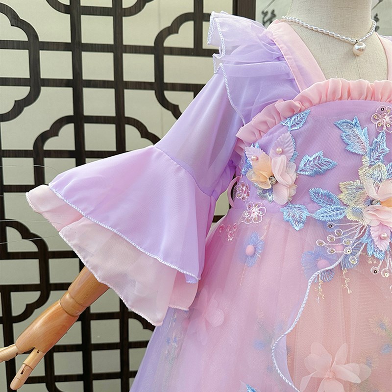 女童汉服连衣裙春夏季洋气小女孩超仙古风裙子儿童刺绣唐装网纱裙