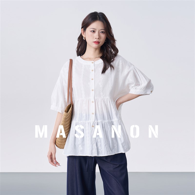 孕妇装衬衫2025新款孕期雪纺上衣洋气遮孕肚提花刺绣短袖娃娃衫夏