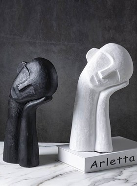 现简约北欧创意歪头托腮人物人像陶瓷工艺品摆件家居样板房饰品