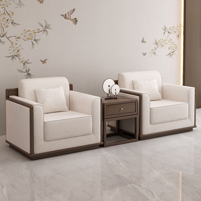 贵宾接待沙发会议室会客洽谈商务办公新中式高档真皮沙发茶几组合