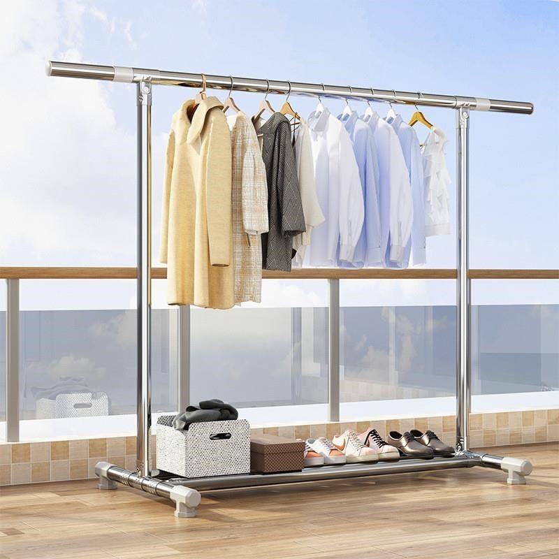 镀锌钢管晾衣架落地家用户外室外阳台挂衣简易双杆水管晾衣晒被架