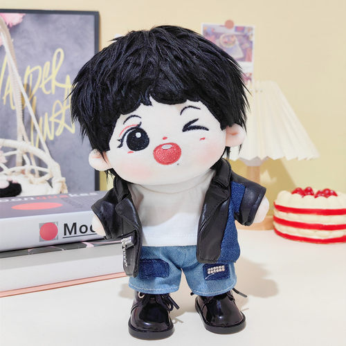 娃衣20cm黑色皮衣棉花娃娃皮夹克外套机车服套装男女公仔替换装