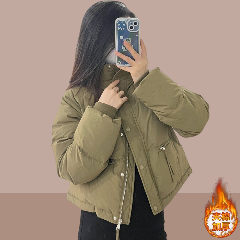 爆款小个子加厚棉服女款时尚立领短C外套大码女装夹棉2024新款冬