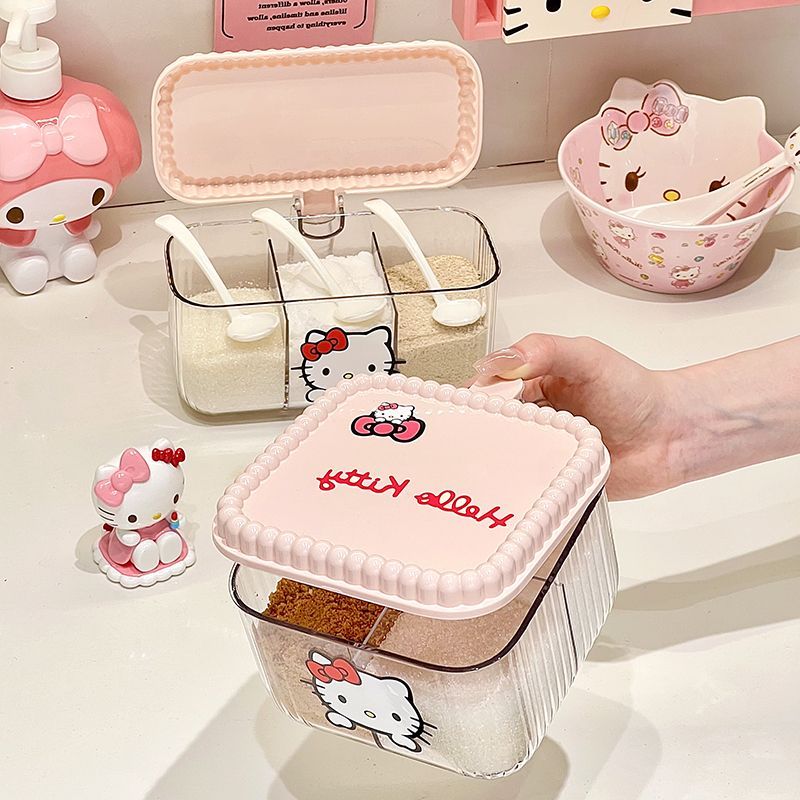 Hello Kitty升级密封可爱调味瓶罐套装粉色卡通厨房储物瓶罐收纳