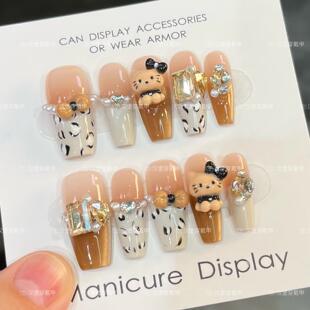 【奇迹KT猫】秋冬美拉德渐变猫眼纯手工穿戴甲可爱蝴蝶结堆钻美甲