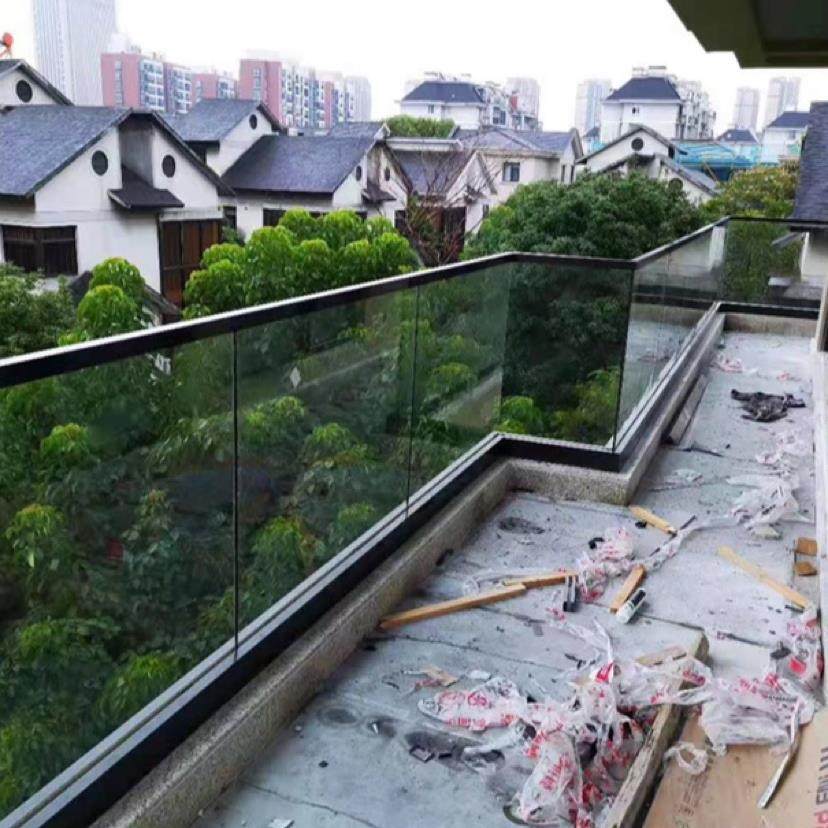 无框玻璃扶手护栏不锈钢阳台栏杆 楼梯防护栏 铝合金地槽预埋卡槽