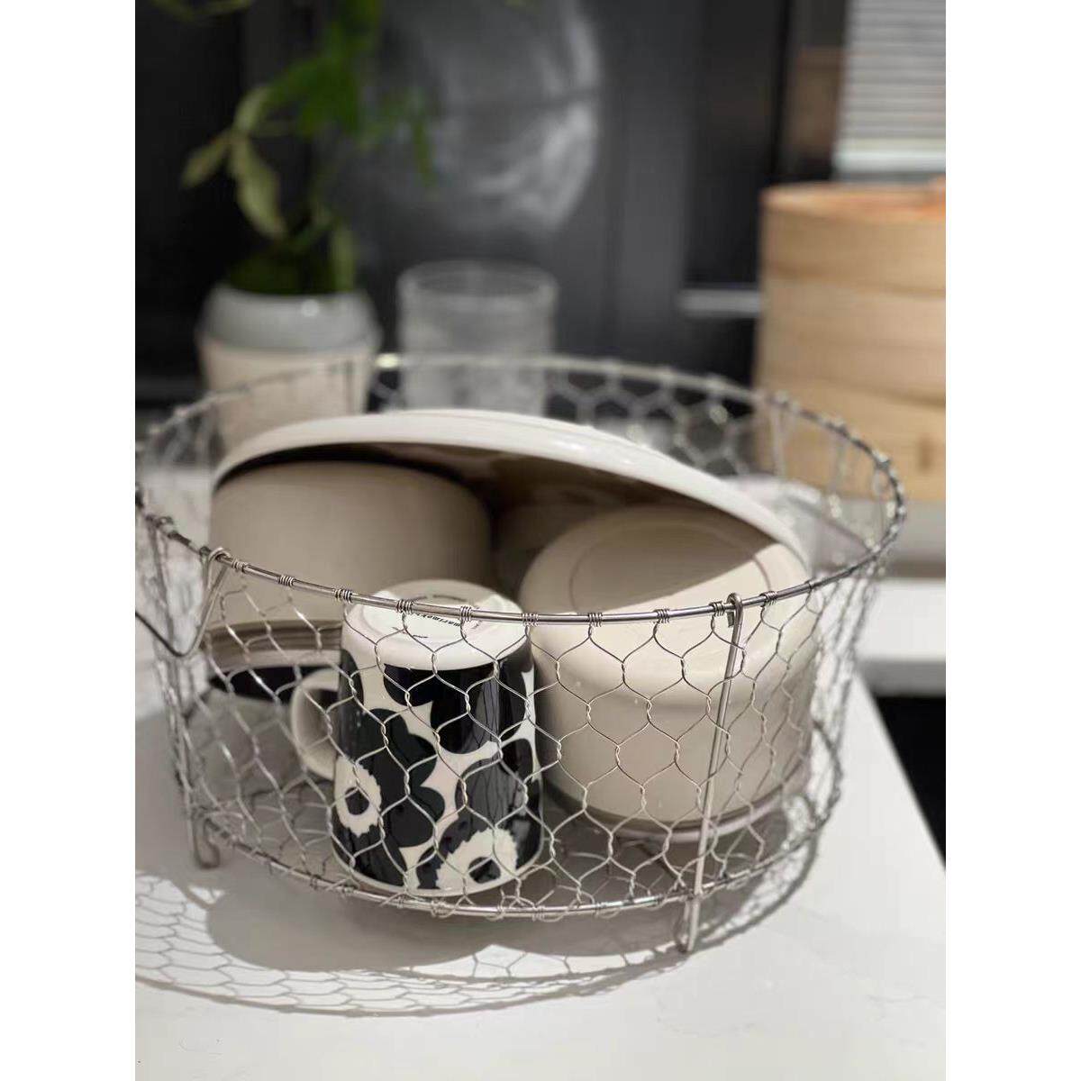 304不锈钢碗盘沥水篮手工编织收纳筐厨房水果蔬菜收纳篮储物篮架